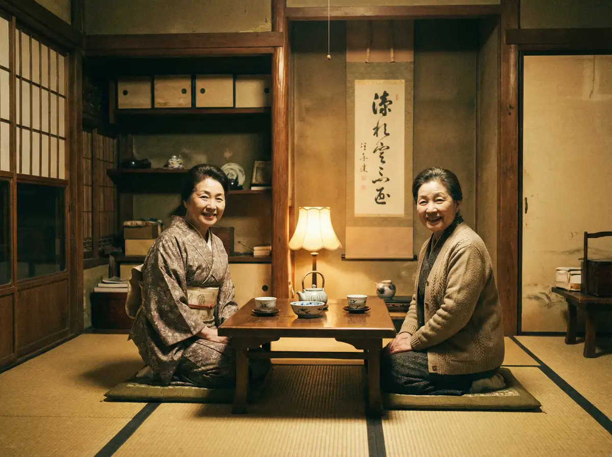 两位优雅的 好姑娘中文在线观看 在日式茶室中品茶交谈